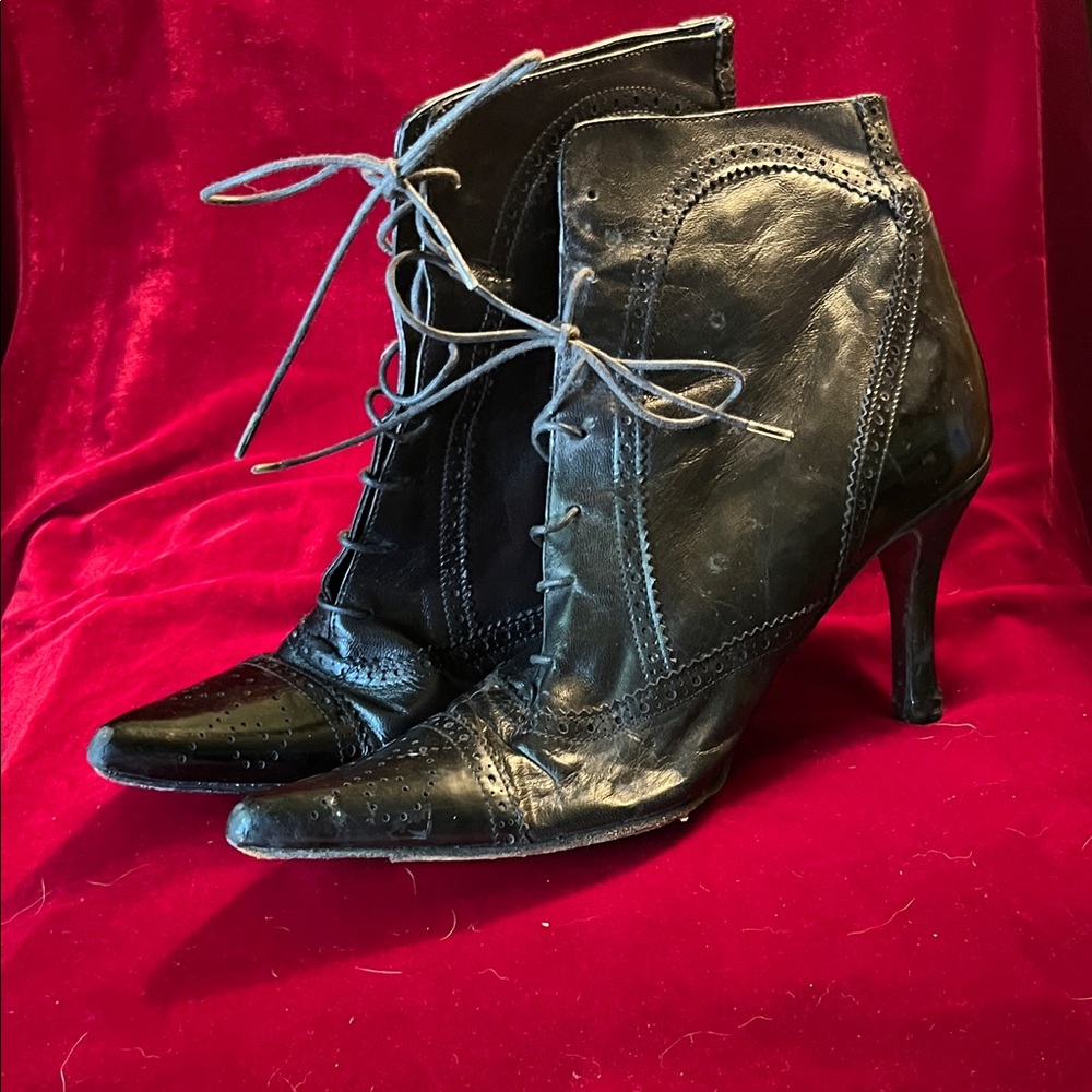 Joan Helpern Signature Style Black Victorian Gothic Lace-Up Ankle Boot